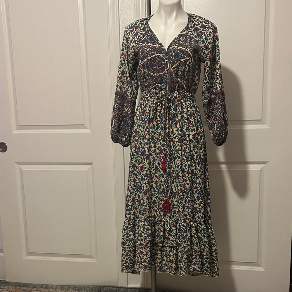 Anthropologie Boemo  Floral Long Sleeve Dress - Red and Blue - Picture 2 of 14